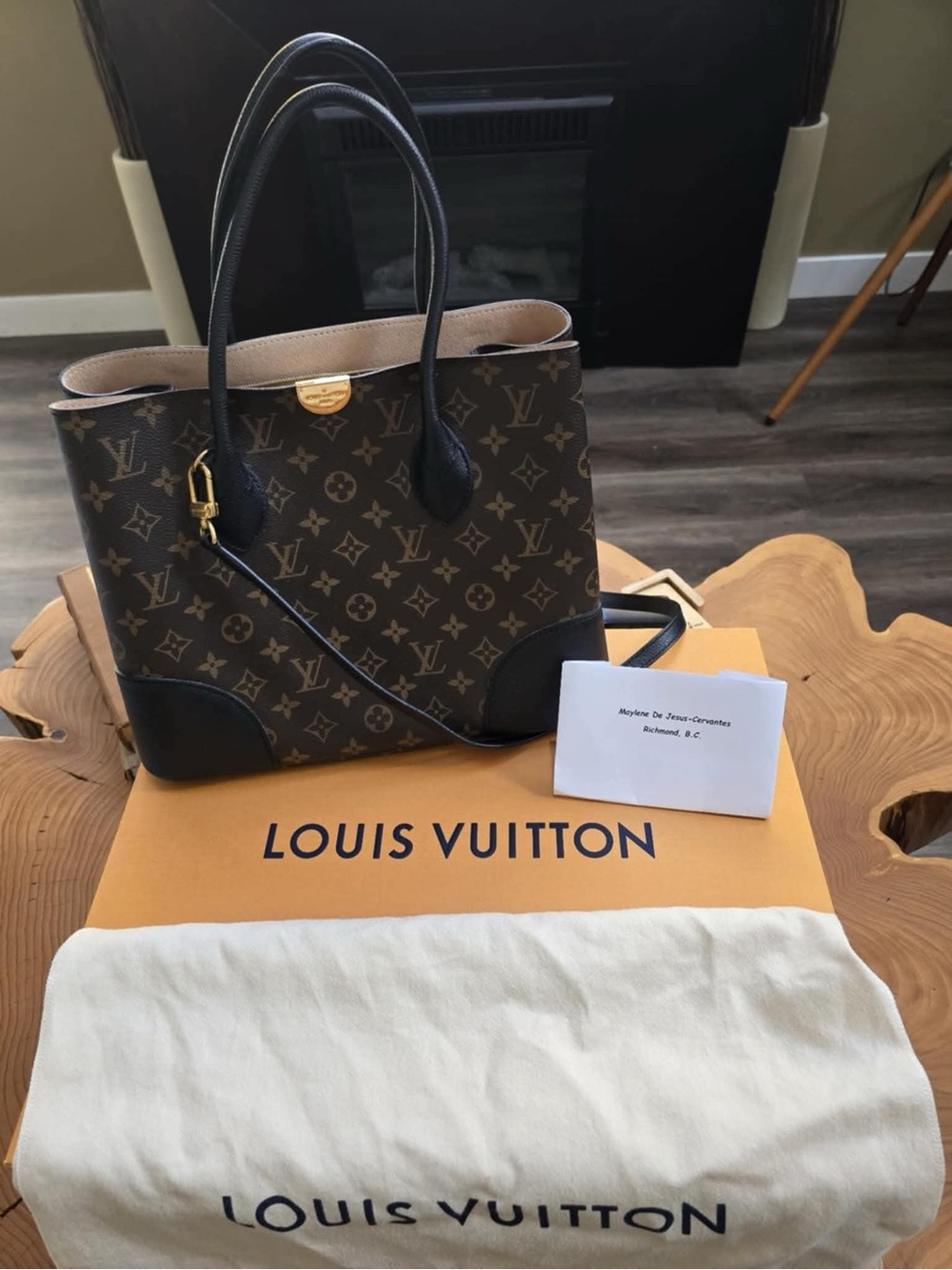 Louis Vuitton Monogram Canvas Tote with Black Trim and Gold Hardware